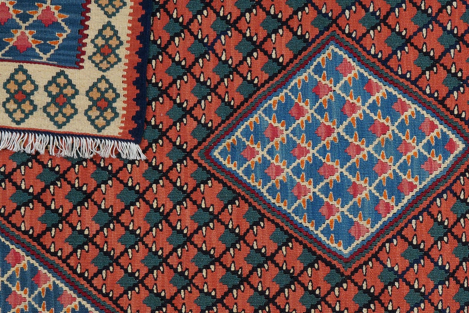 Kelim Senneh — Handmade, 105x155 cm, Pink, 100% Virgin Wool | View 6