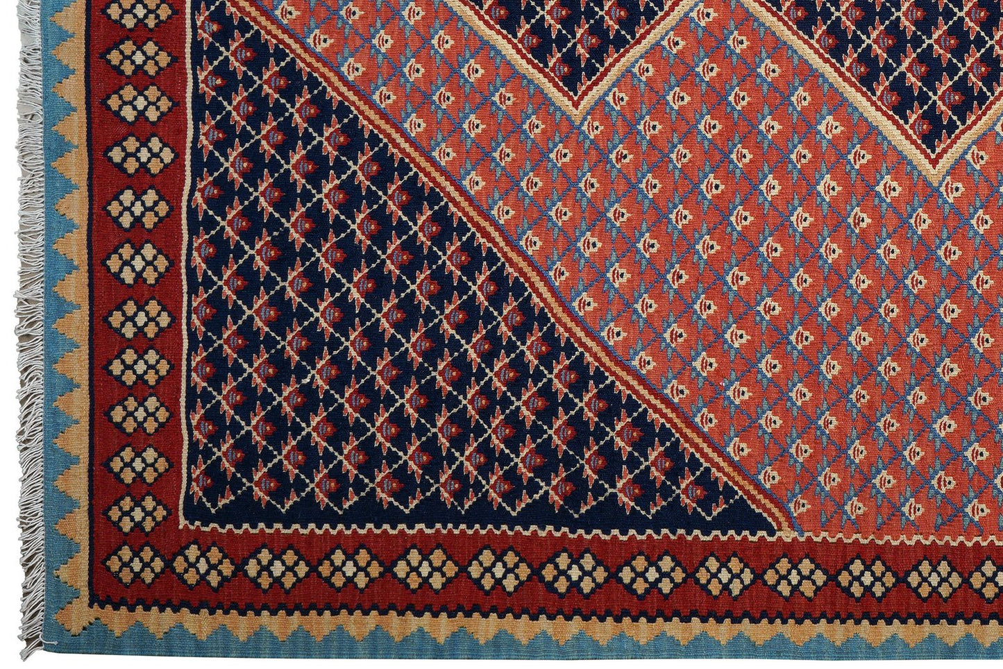 Kelim Senneh — Handmade, 160x200 cm, Red, 100% Virgin Wool | View 3