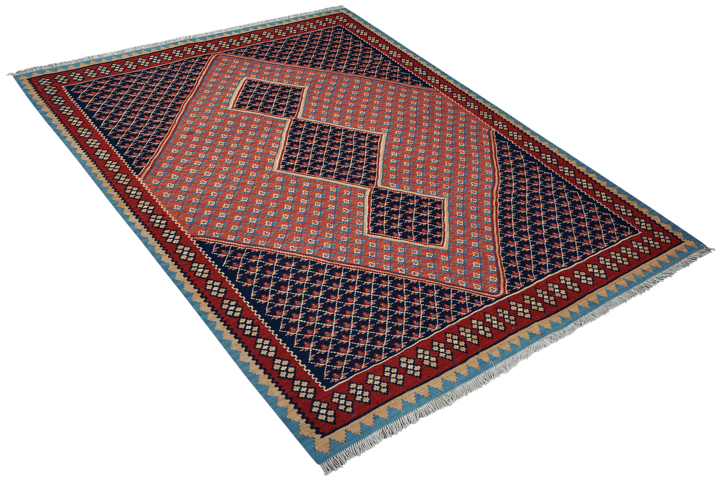 Kelim Senneh — Handmade, 160x200 cm, Red, 100% Virgin Wool | View 4