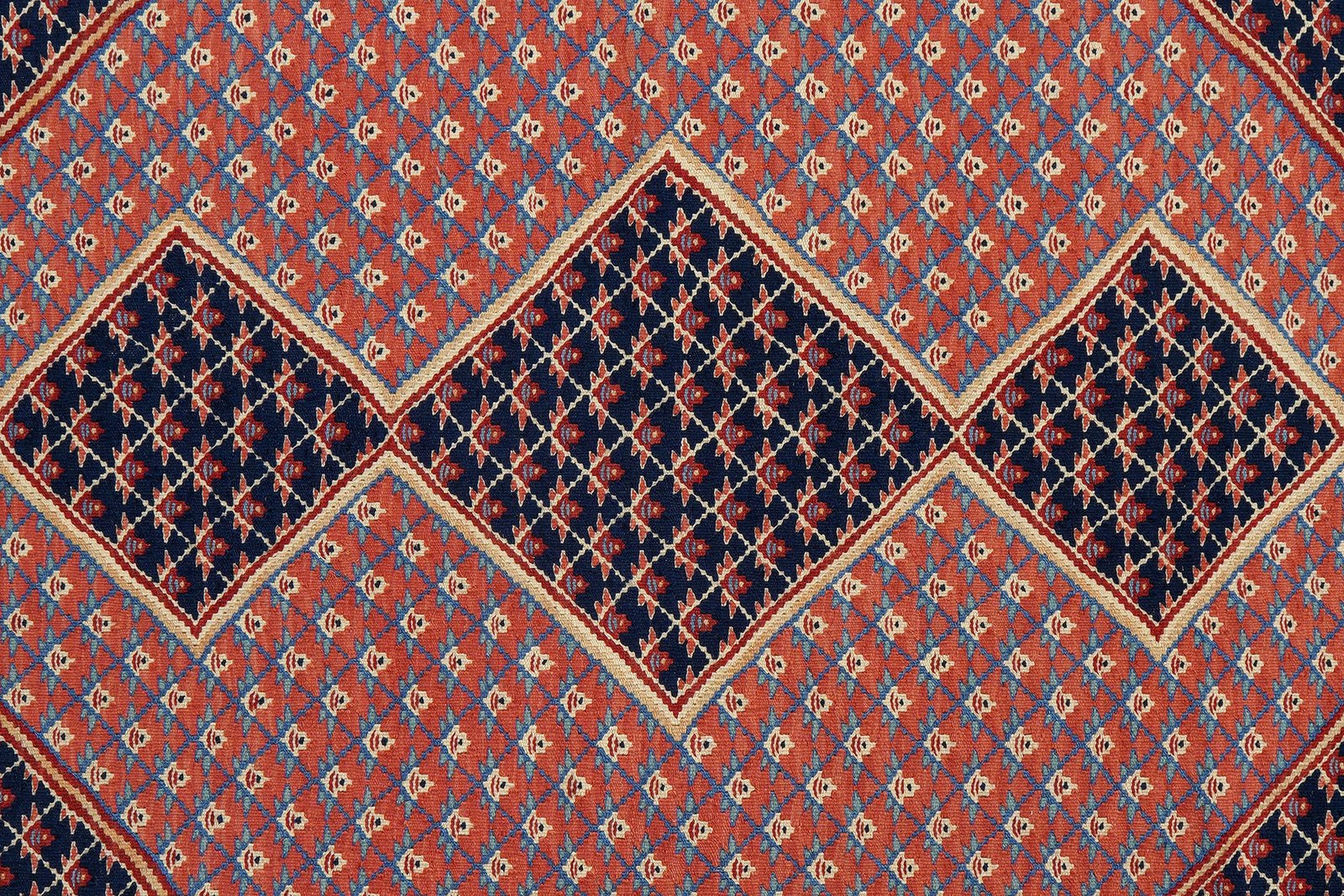Kelim Senneh — Handmade, 160x200 cm, Red, 100% Virgin Wool | View 5
