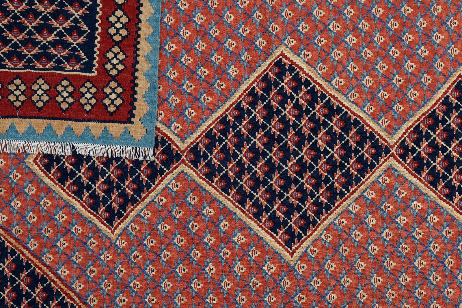 Kelim Senneh — Handmade, 160x200 cm, Red, 100% Virgin Wool | View 6