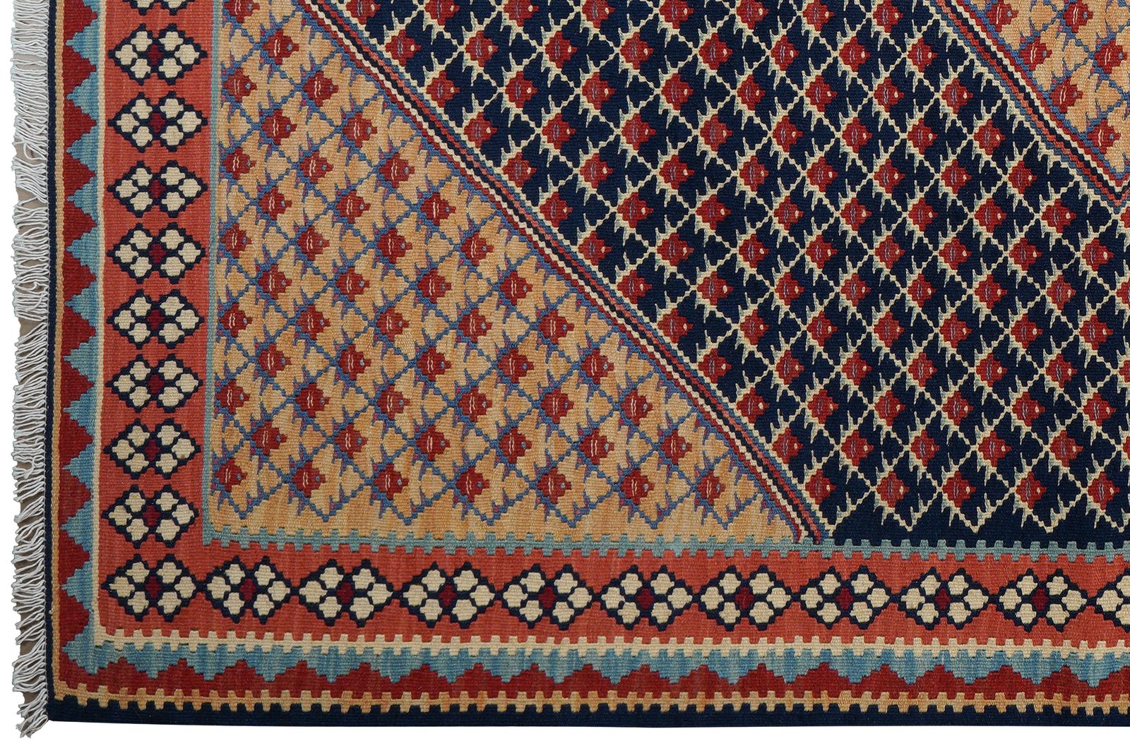Kelim Senneh — Handmade, 153x196 cm, Blue, 100% Virgin Wool | View 3