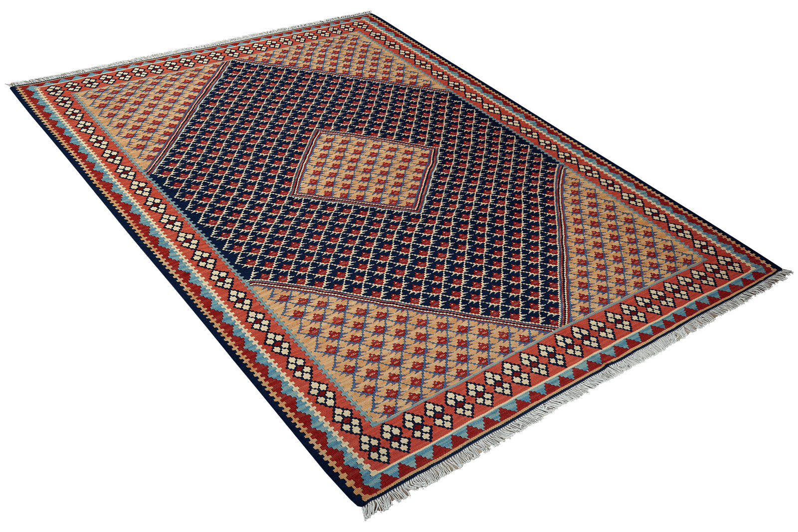 Kelim Senneh — Handmade, 153x196 cm, Blue, 100% Virgin Wool | View 4
