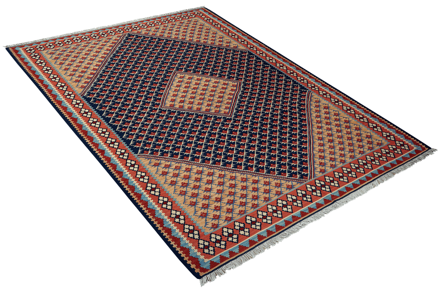 Kelim Senneh — Handmade, 153x196 cm, Blue, 100% Virgin Wool | View 4