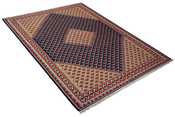 Kelim Senneh — Handmade, 153x196 cm, Blue, 100% Virgin Wool | View 4