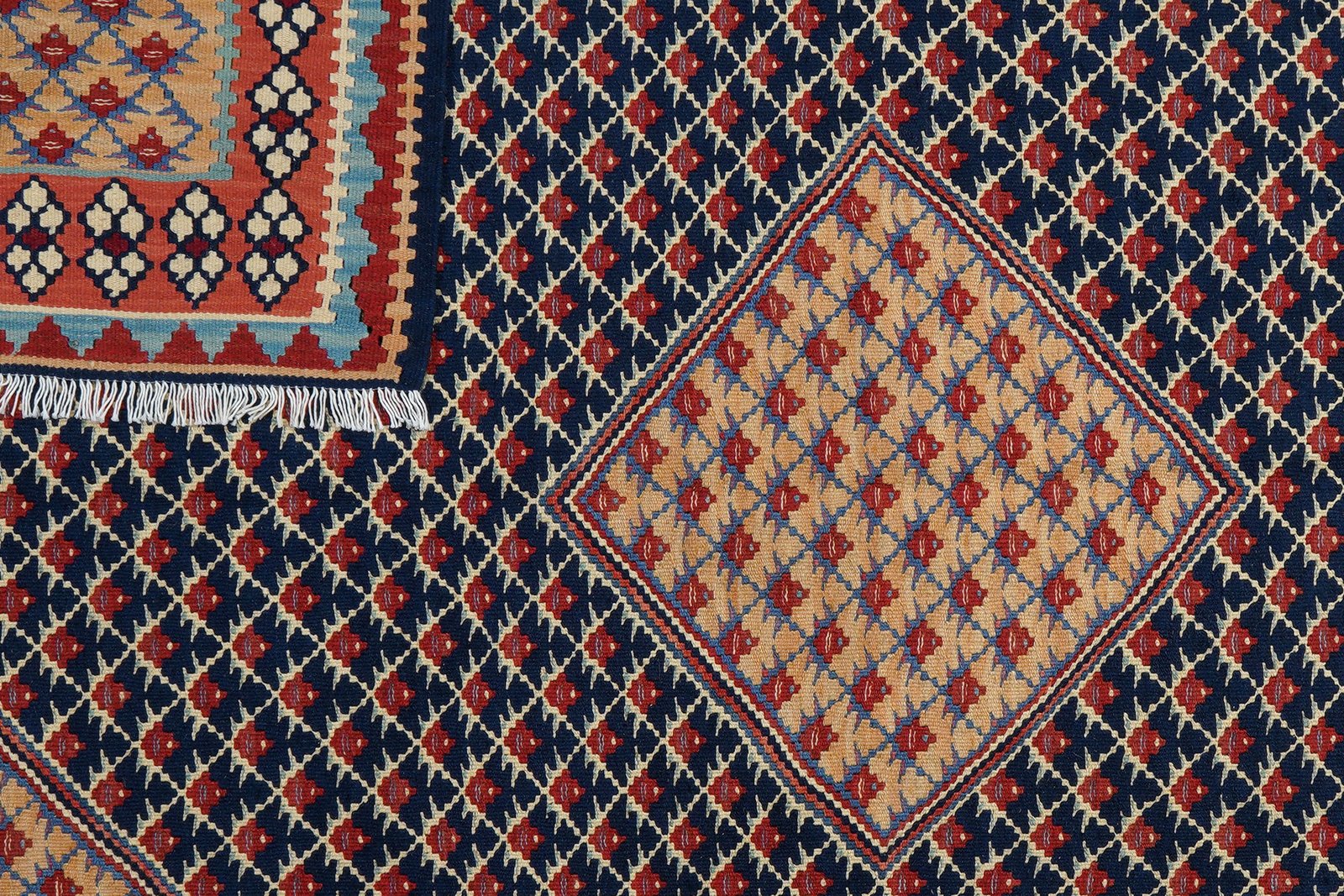 Kelim Senneh — Handmade, 153x196 cm, Blue, 100% Virgin Wool | View 6