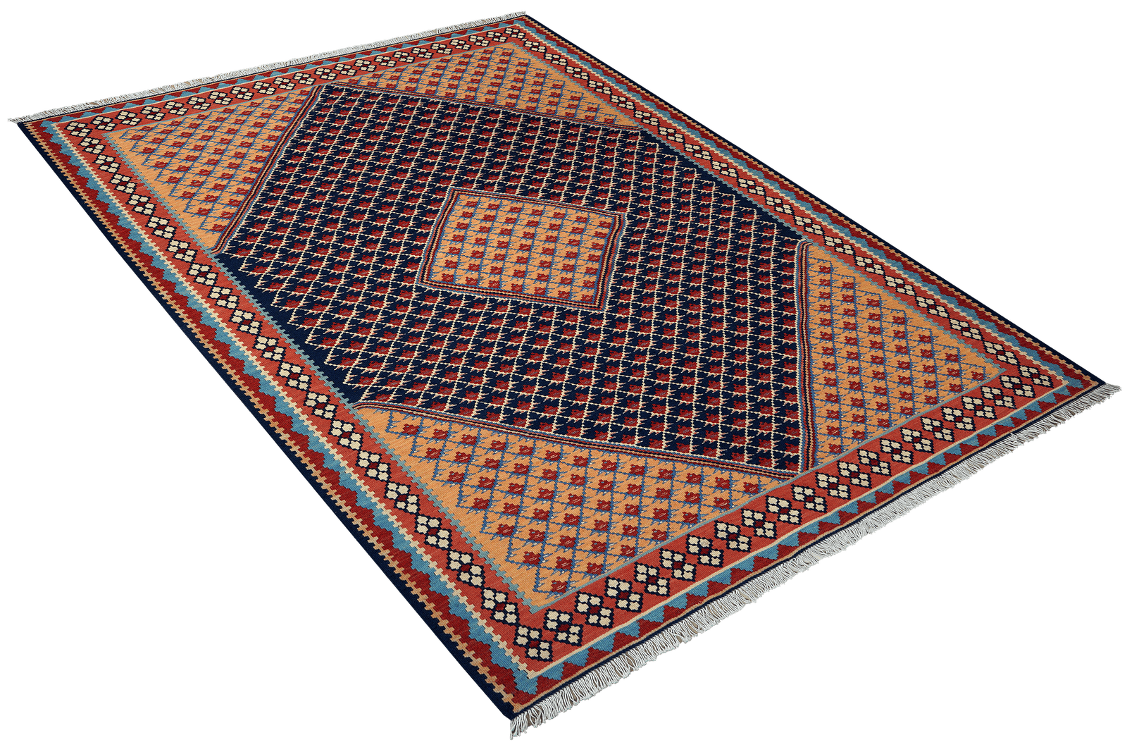 Kelim Senneh — Handmade, 153x197 cm, Blue, 100% Virgin Wool | View 4