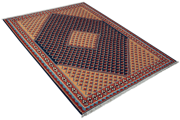 Kelim Senneh — Handmade, 153x197 cm, Blue, 100% Virgin Wool | View 4