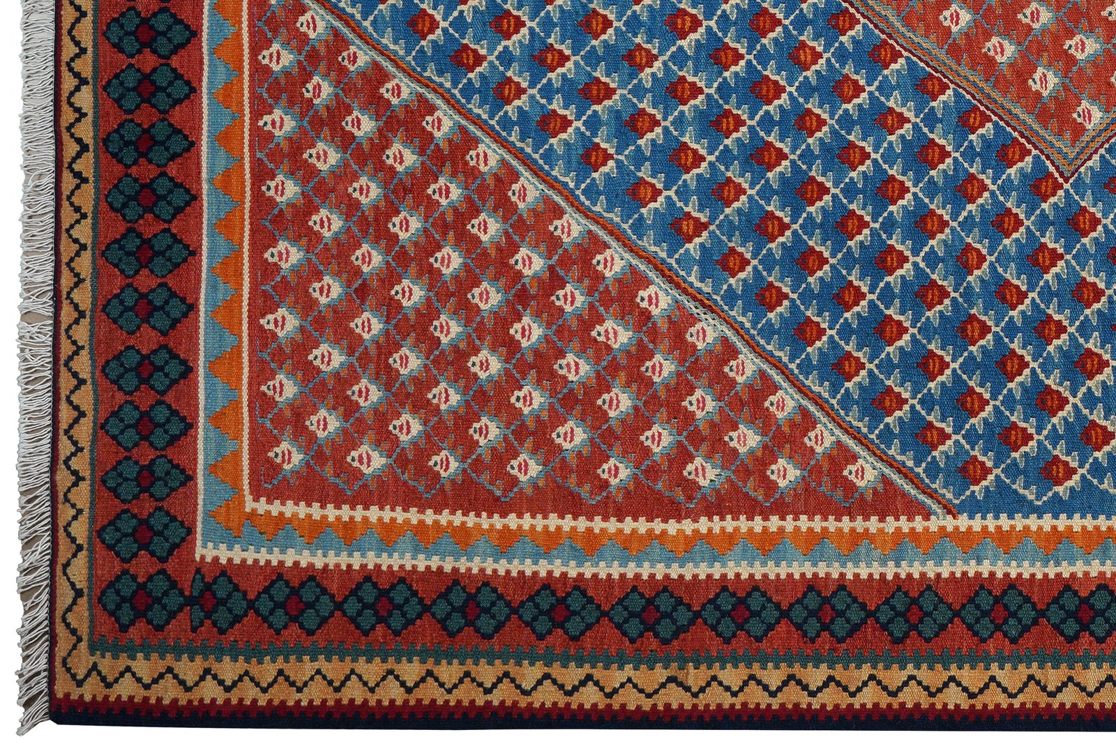 Kelim Senneh — Handmade, 154x208 cm, Blue, 100% Virgin Wool | View 3