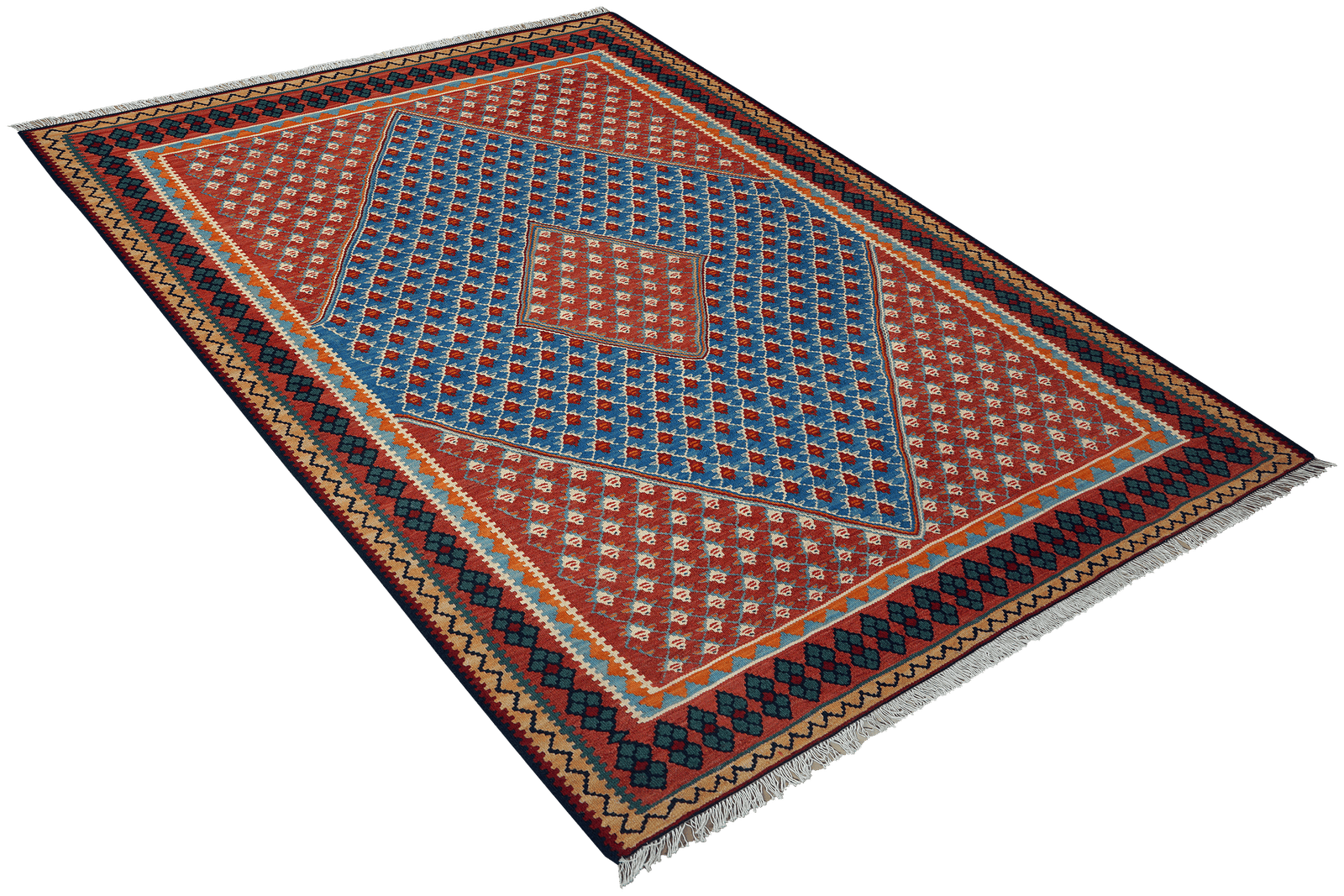 Kelim Senneh — Handmade, 154x208 cm, Blue, 100% Virgin Wool | View 4