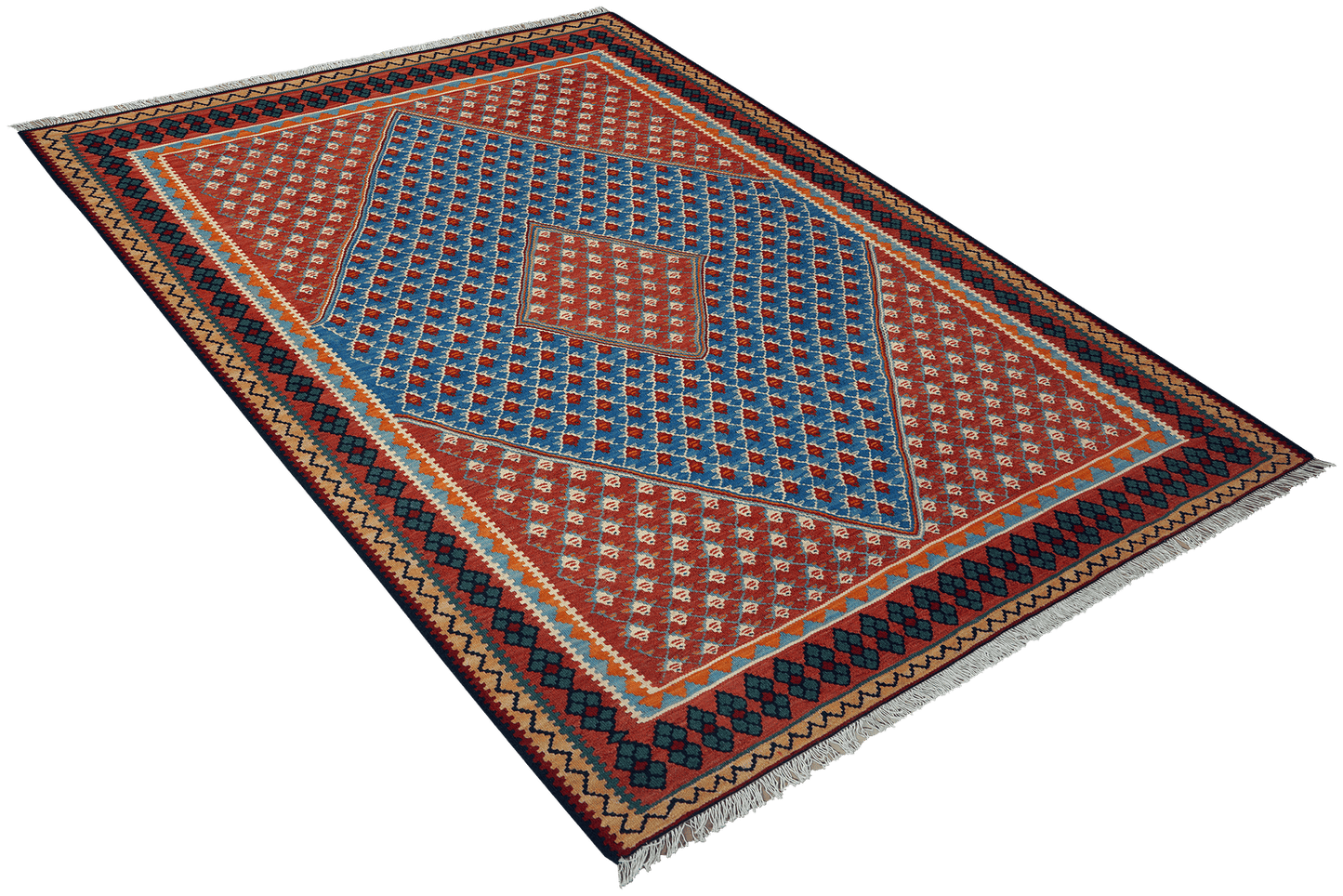 Kelim Senneh — Handmade, 154x208 cm, Blue, 100% Virgin Wool | View 4
