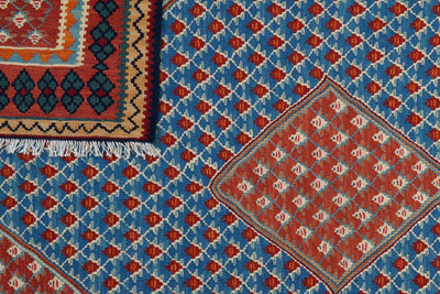 Kelim Senneh — Handmade, 154x208 cm, Blue, 100% Virgin Wool | View 6