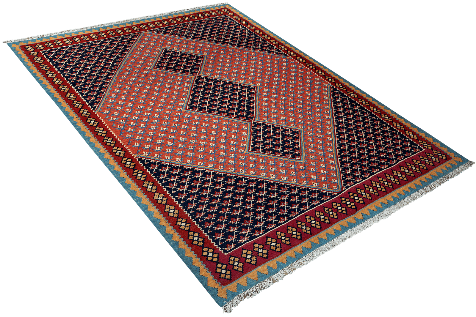 Kelim Senneh — Handmade, 163x200 cm, Red, 100% Virgin Wool | View 4