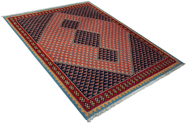 Kelim Senneh — Handmade, 163x200 cm, Red, 100% Virgin Wool | View 4