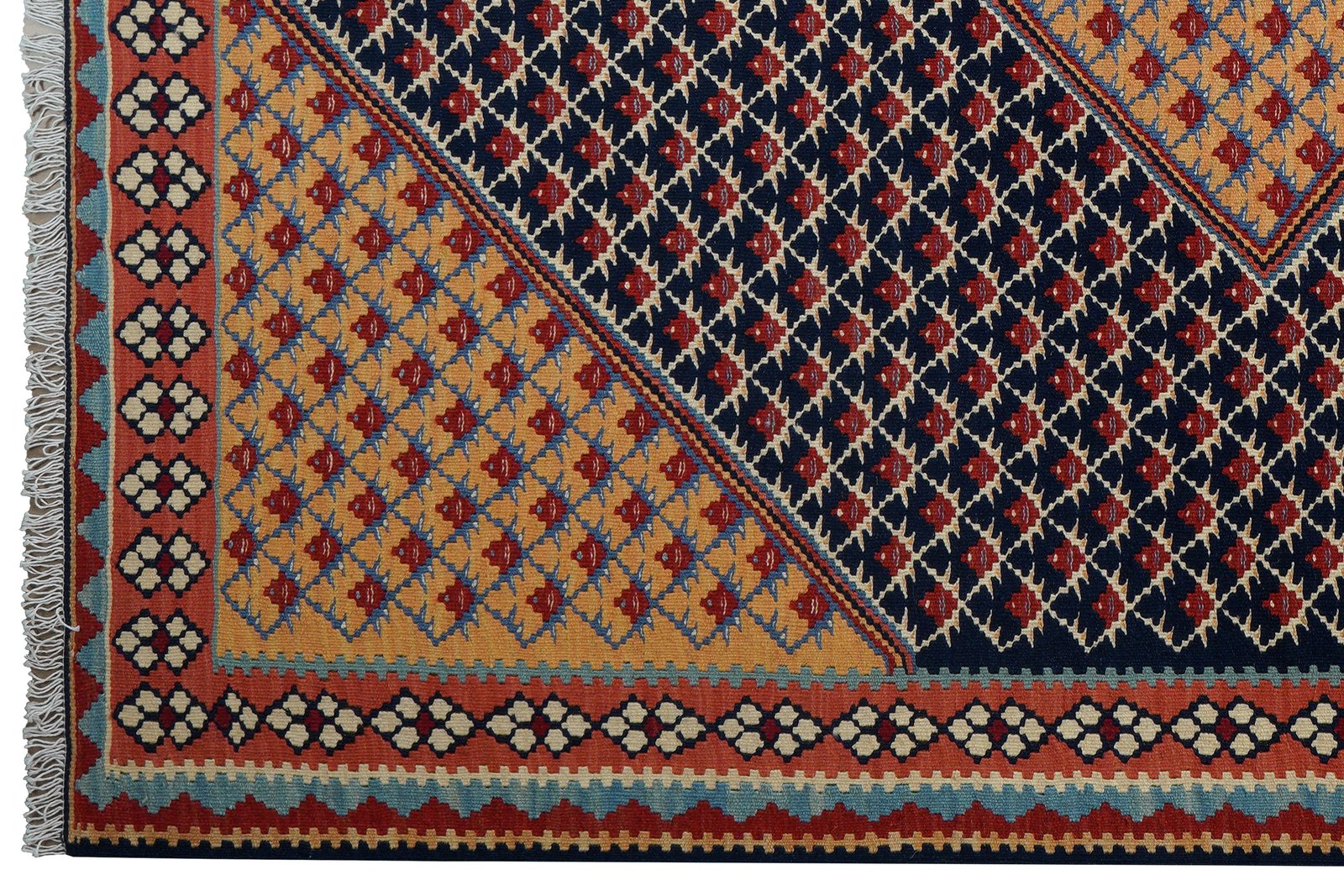 Kelim Senneh — Handmade, 154x200 cm, Blue, 100% Virgin Wool | View 3