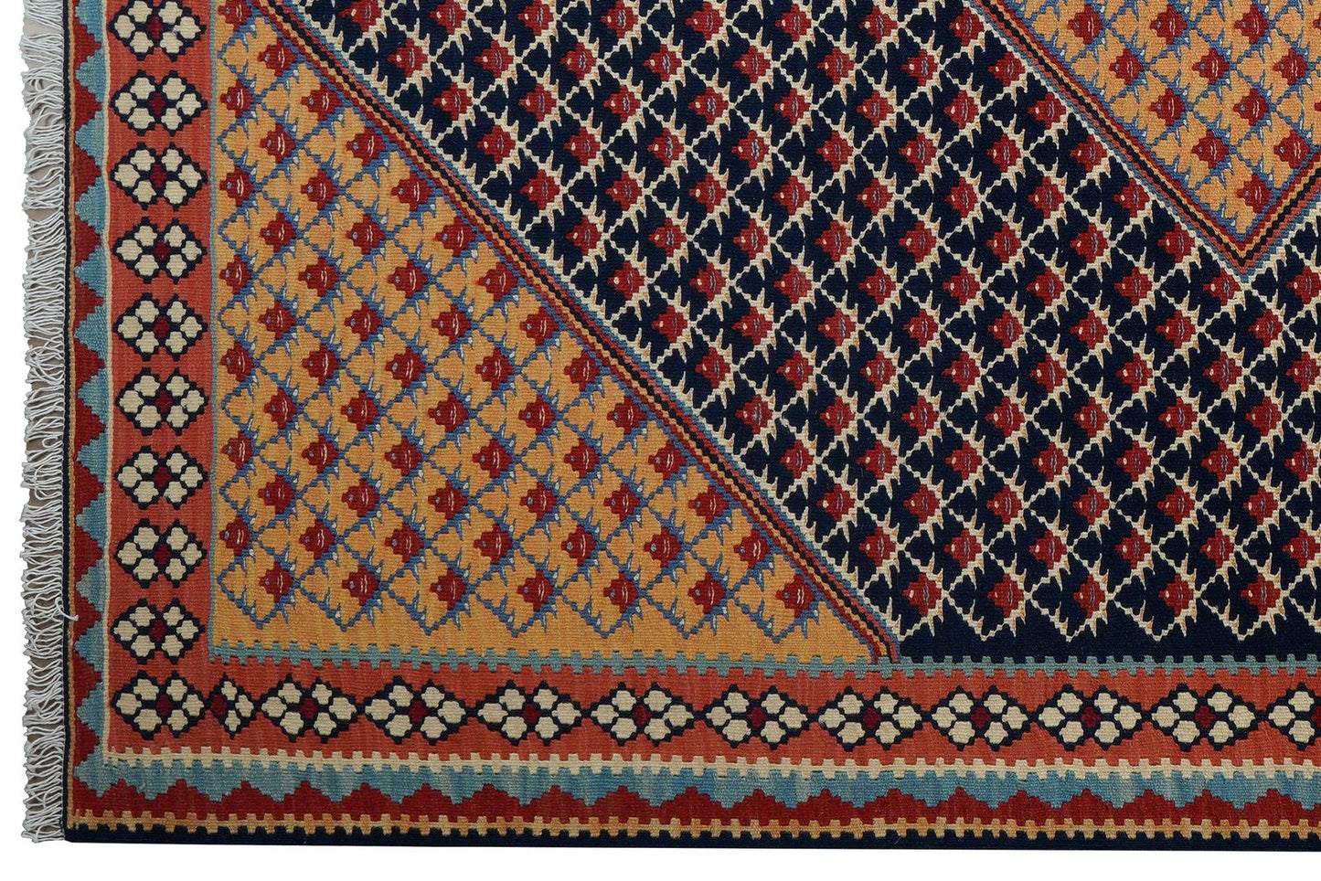 Kelim Senneh — Handmade, 154x200 cm, Blue, 100% Virgin Wool | View 3