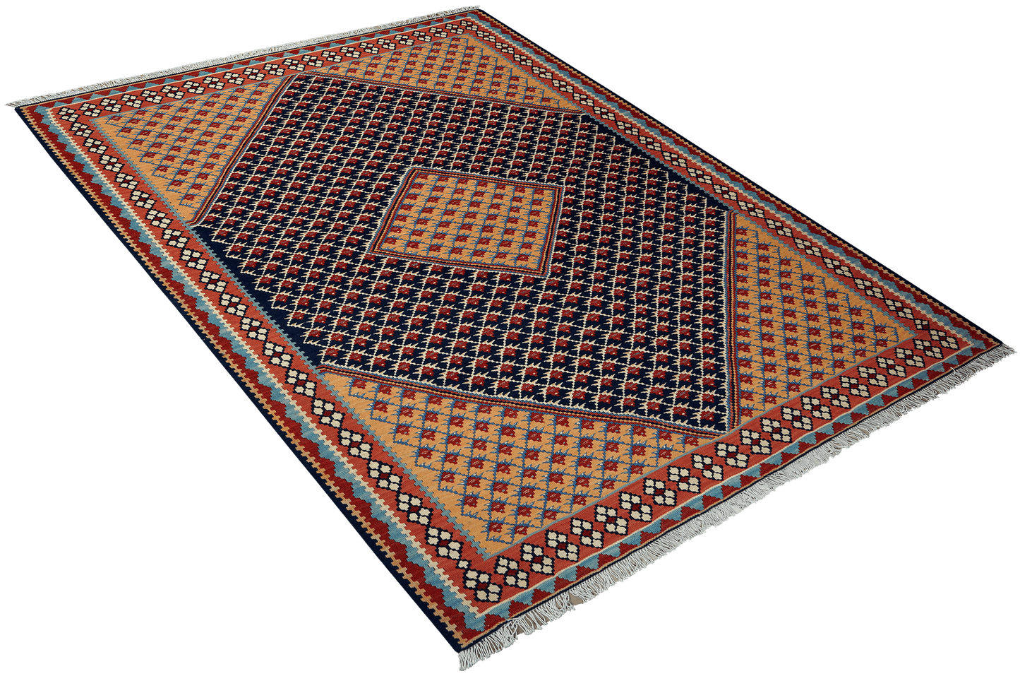 Kelim Senneh — Handmade, 154x200 cm, Blue, 100% Virgin Wool | View 4