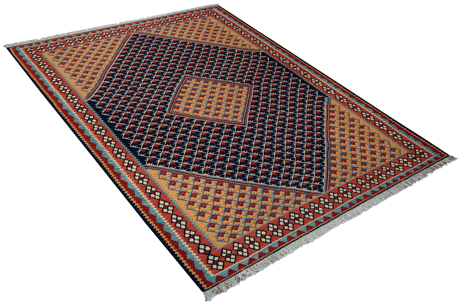 Kelim Senneh — Handmade, 153x196 cm, Blue, 100% Virgin Wool | View 4