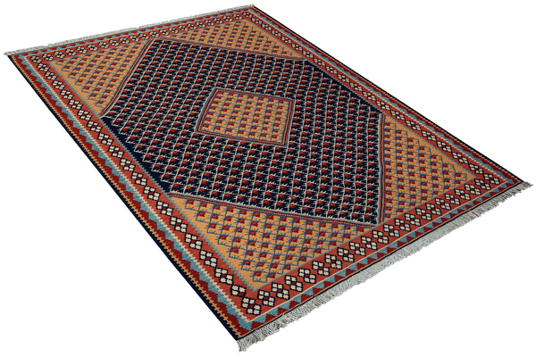 Kelim Senneh — Handmade, 153x196 cm, Blue, 100% Virgin Wool | View 4