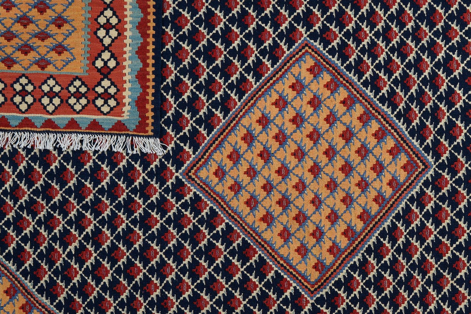 Kelim Senneh — Handmade, 153x196 cm, Blue, 100% Virgin Wool | View 6