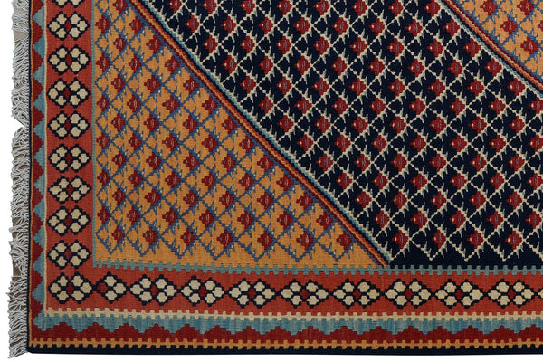 Kelim Senneh — Handmade, 154x197 cm, Blue, 100% Virgin Wool | View 3