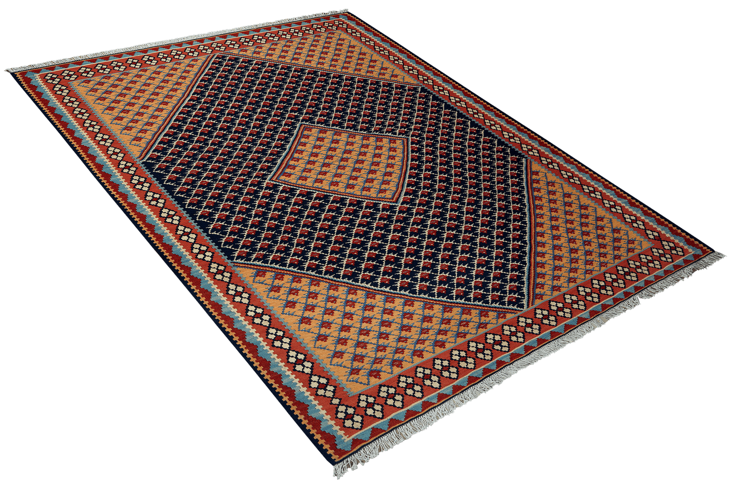 Kelim Senneh — Handmade, 154x197 cm, Blue, 100% Virgin Wool | View 4