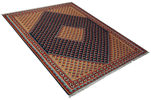 Kelim Senneh — Handmade, 154x197 cm, Blue, 100% Virgin Wool | View 4