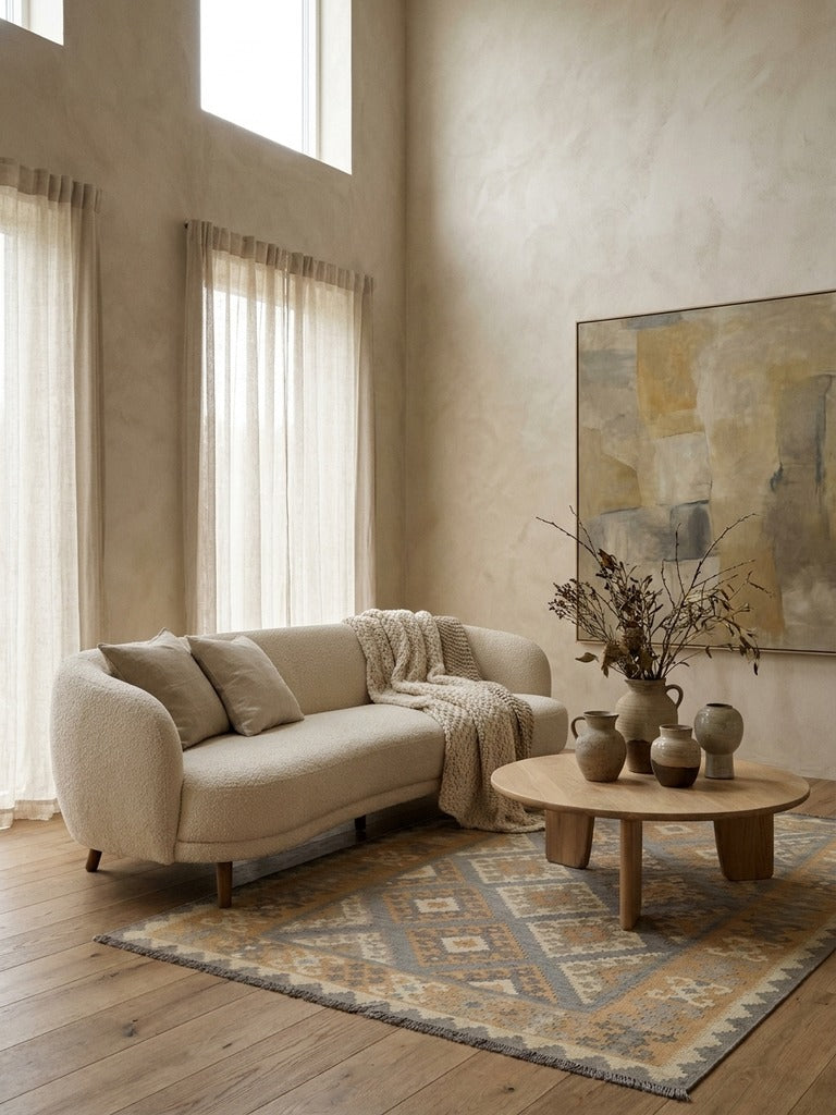 Kelim Gashgai · Handgewebt – Grau, 251x182 cm, 100% Schurwolle | Detailansicht