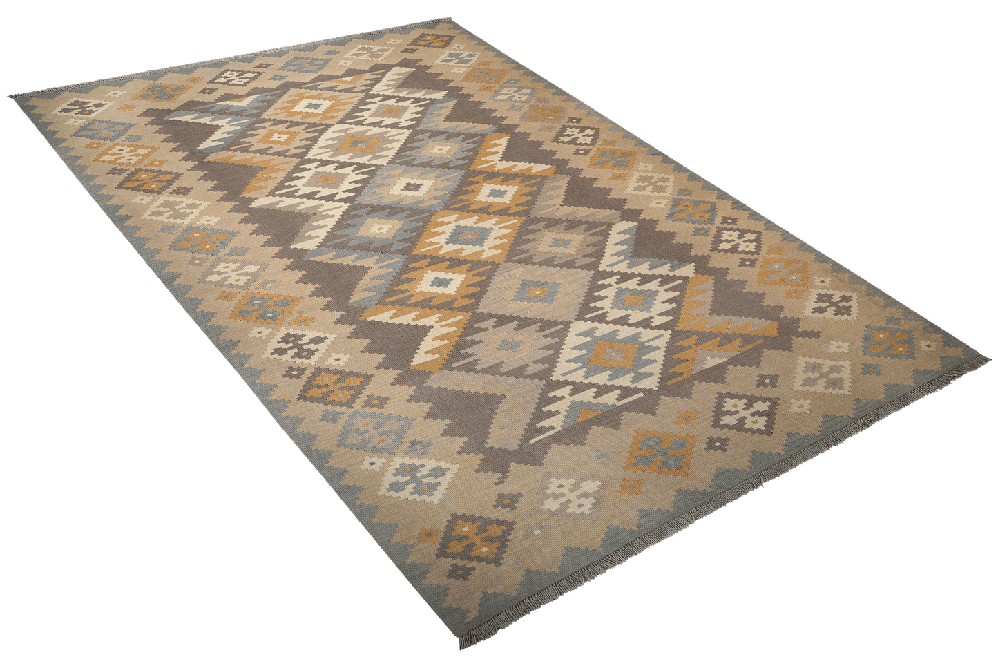 Kelim Gashgai — Handmade, 202x297 cm, Grey, 100% Virgin Wool | View 4