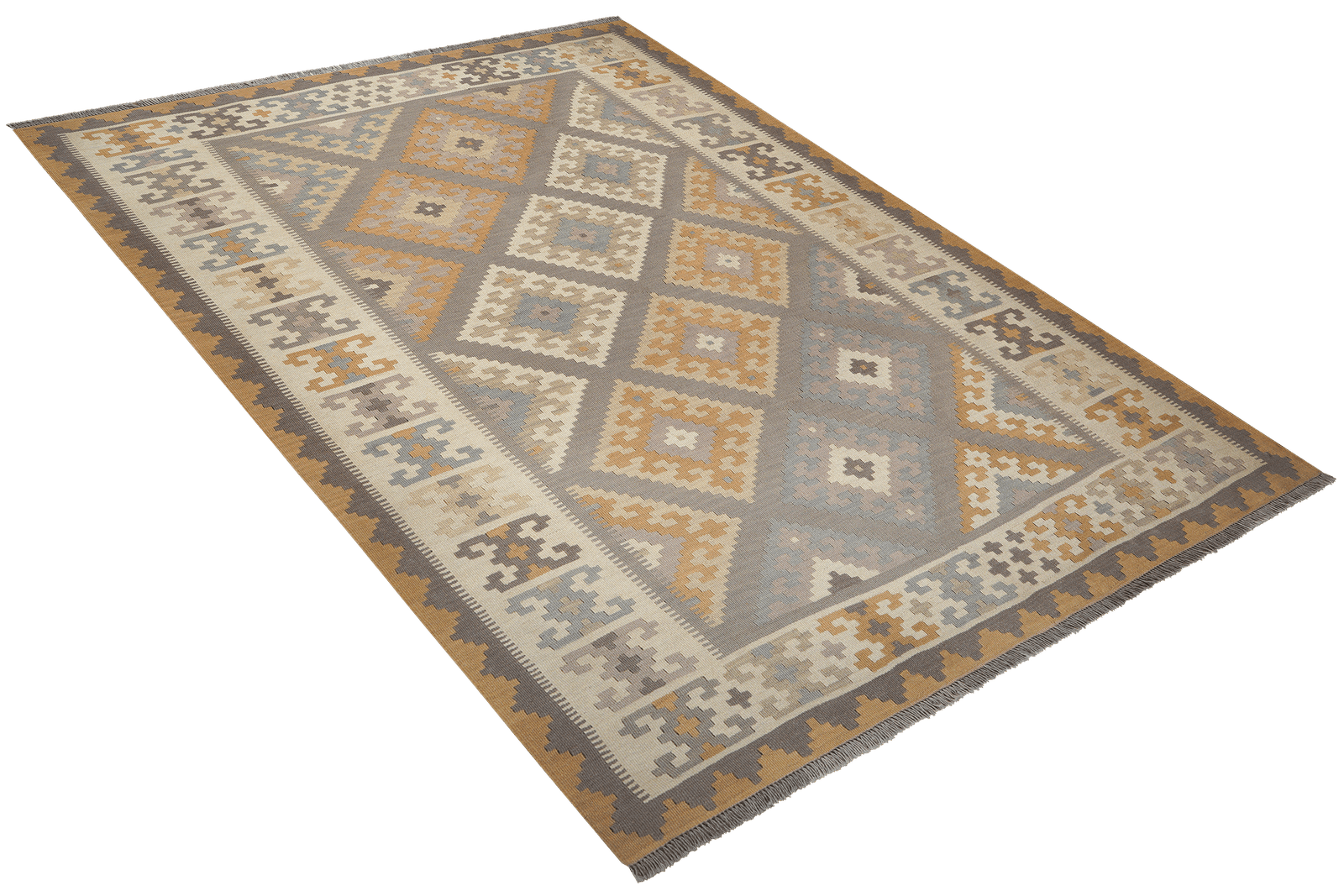 Kelim Gashgai — Handmade, 182x247 cm, Grey, 100% Virgin Wool | View 4