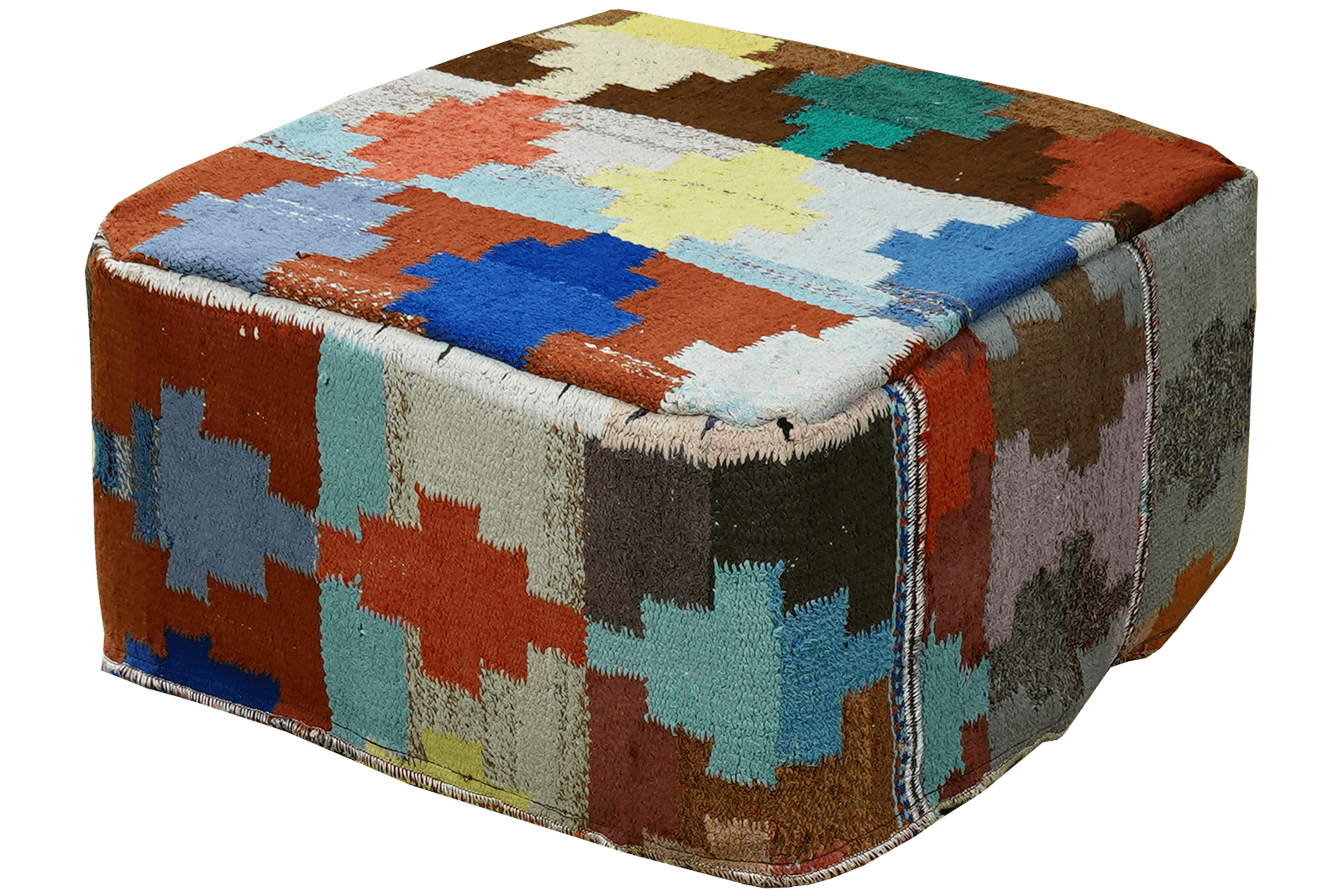 Kelim Pouf — Handmade, 65x65 cm, Multicolor, 100% Virgin Wool | View 3