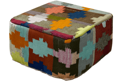 Kelim Pouf — Handmade, 65x65 cm, Multicolor, 100% Virgin Wool | View 3