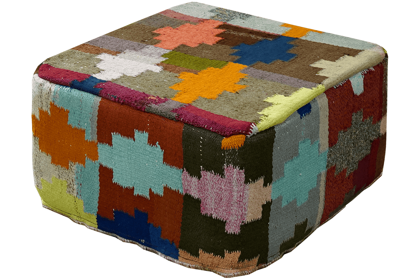 Kelim Pouf — Handmade, 65x65 cm, Multicolor, 100% Virgin Wool | View 3