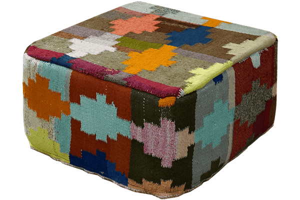 Kelim Pouf — Handmade, 65x65 cm, Multicolor, 100% Virgin Wool | View 3