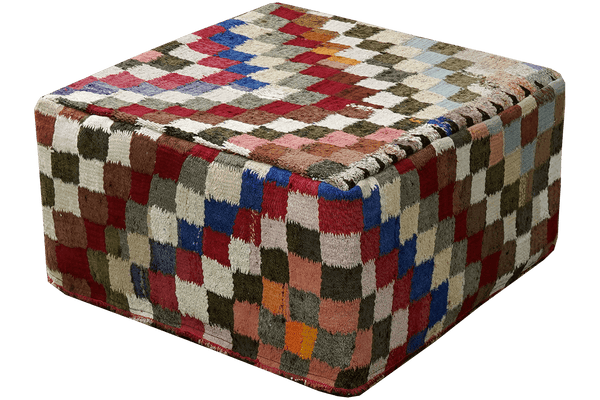 Kelim Pouf — Handmade, 65x65 cm, Multicolor, 100% Virgin Wool | View 3