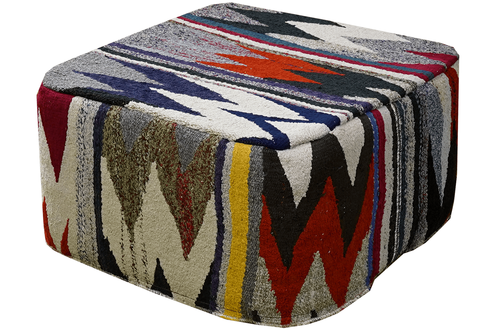 Kelim Pouf — Handmade, 65x65 cm, Multicolor, 100% Virgin Wool | View 3