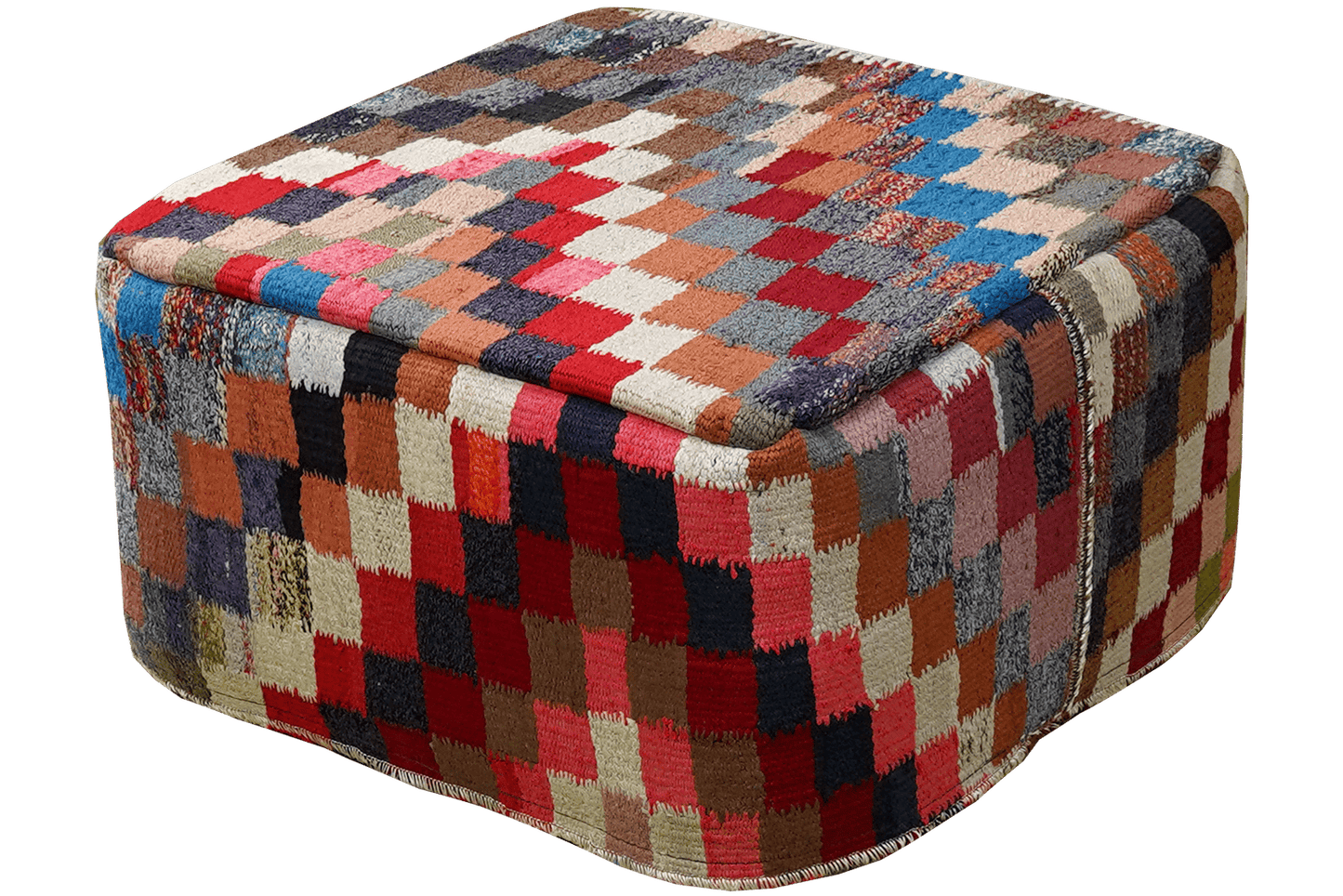 Kelim Pouf — Handmade, 65x65 cm, Multicolor, 100% Virgin Wool | View 3