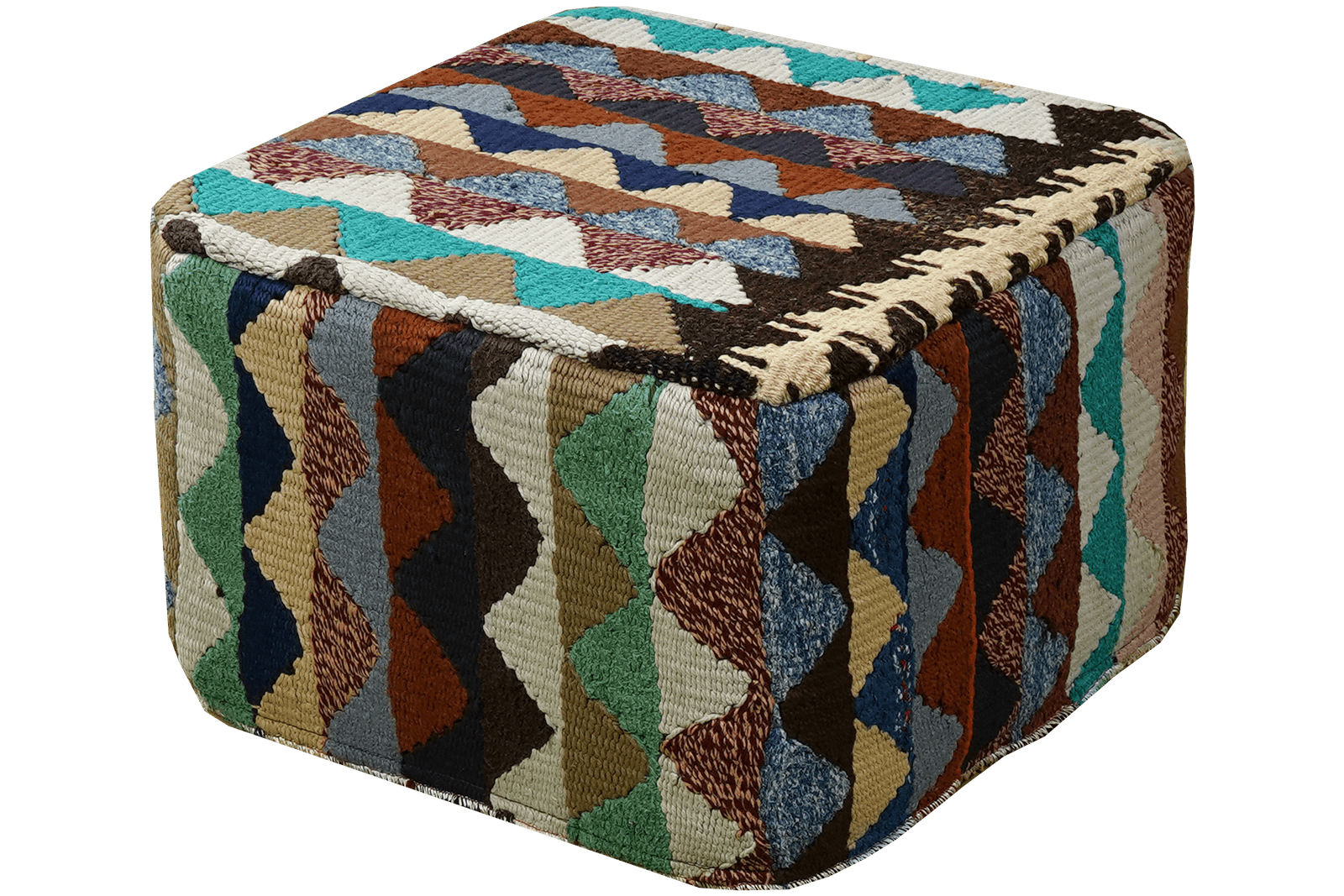 Kelim Pouf — Handmade, 55x55 cm, Multicolor, 100% Virgin Wool | View 4