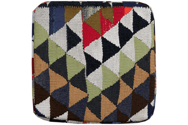 Kelim Pouf — Handmade, 55x55 cm, Multicolor, 100% Virgin Wool | Main view