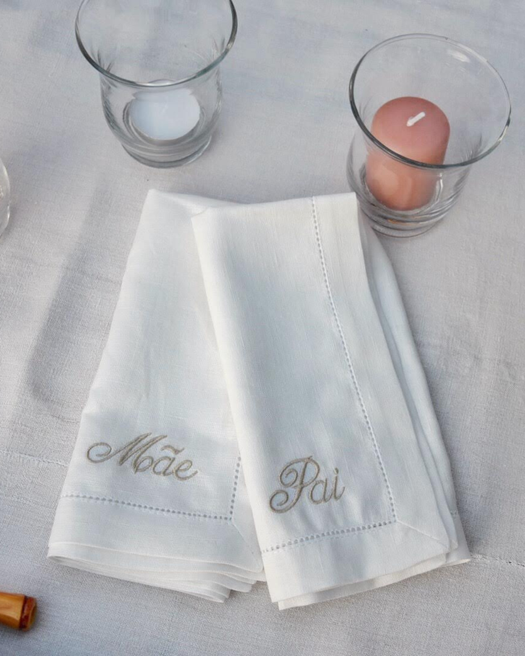 Personalised Linen Napkin with Openwork Stitching