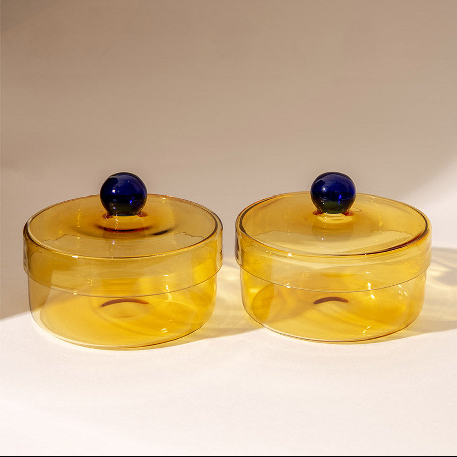 Yellow Aurora Glass Jar | Handcrafted Glass | 5.3x4 in (Set of 2)