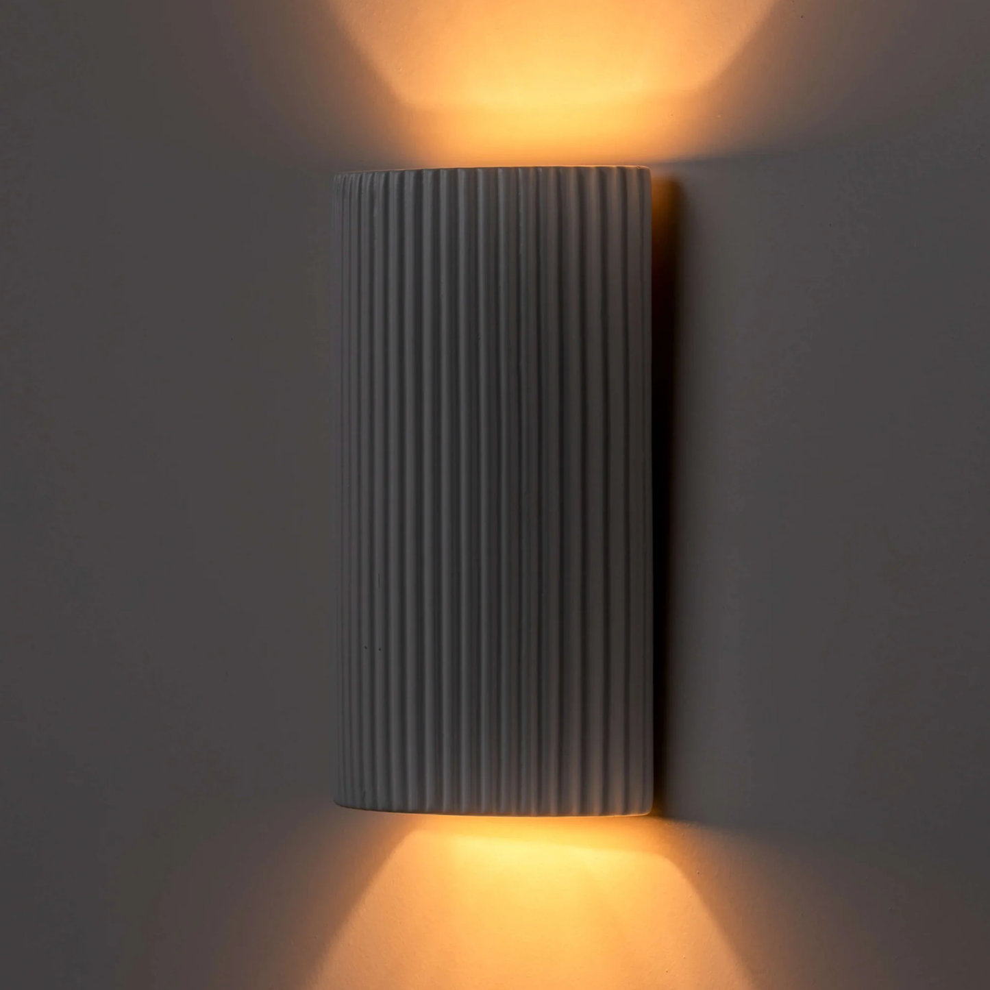 White Ribbed Ceramic Pillar Wall Light