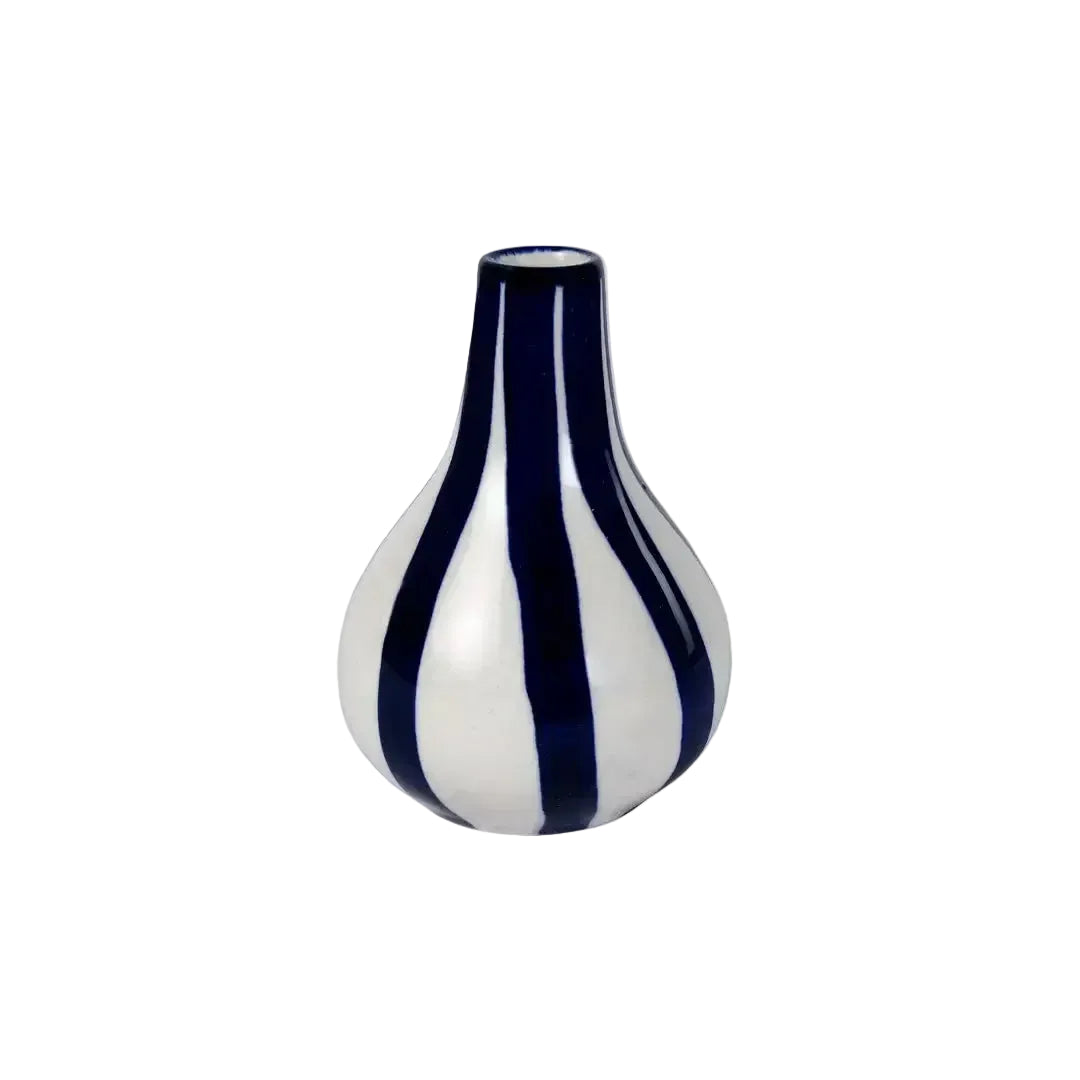 Ceramic Stripe Bud Vase, Blue 3.5x3.5x4.75 Inches Set of 2 - Casa Amarosa