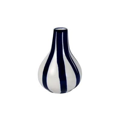 Ceramic Stripe Bud Vase, Blue 3.5x3.5x4.75 Inches Set of 2 - Casa Amarosa