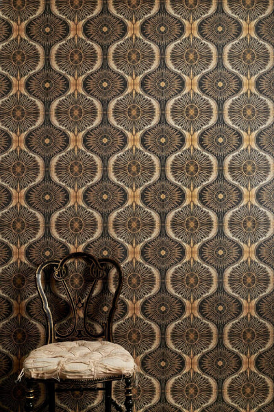 Bibana Gold wallpaper in black and gold with textured semi-metallic finish