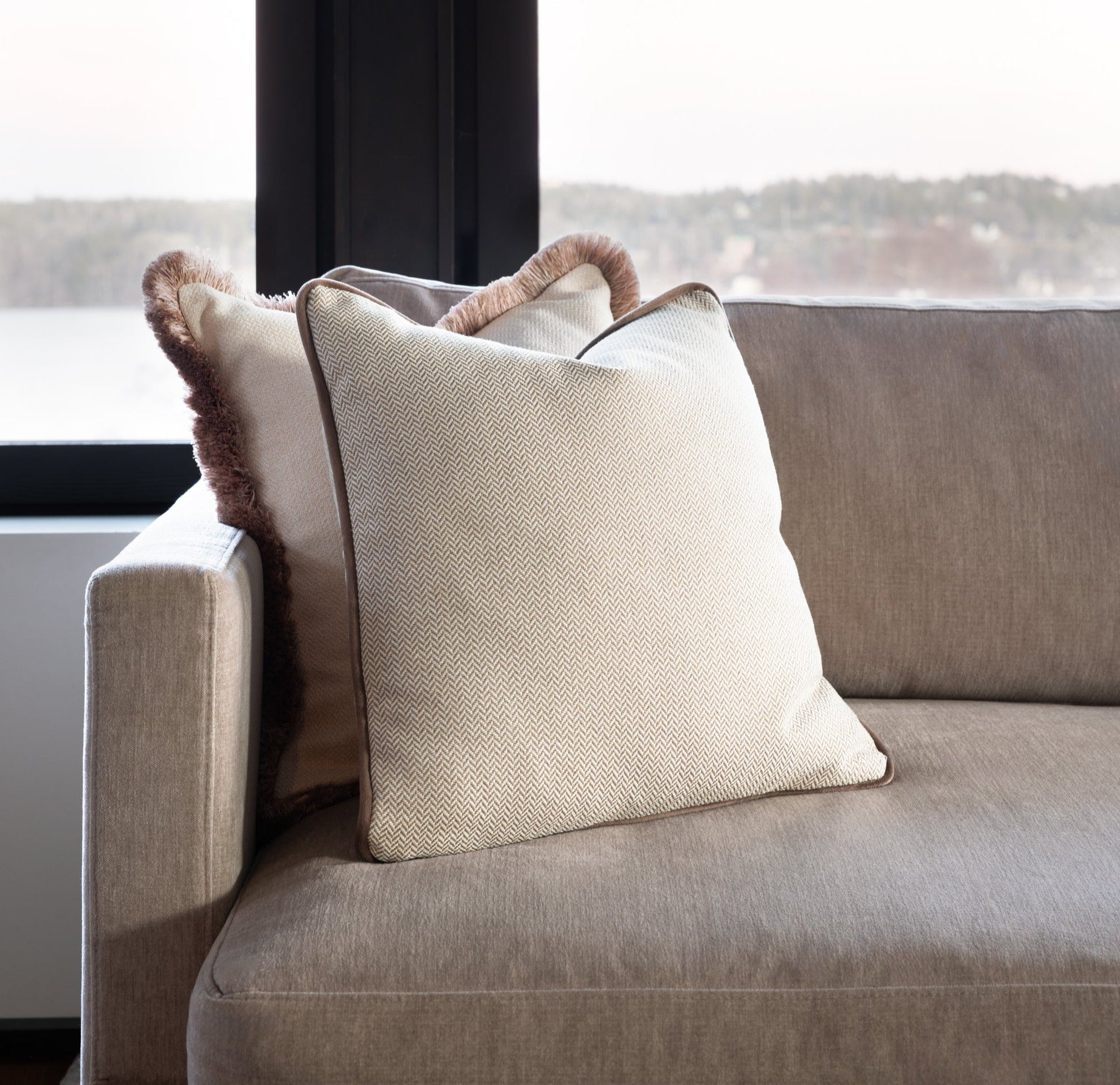 Pillow cover - The Herringbone Minimalist Pillow Cover - Light Beige & Toffee Mix