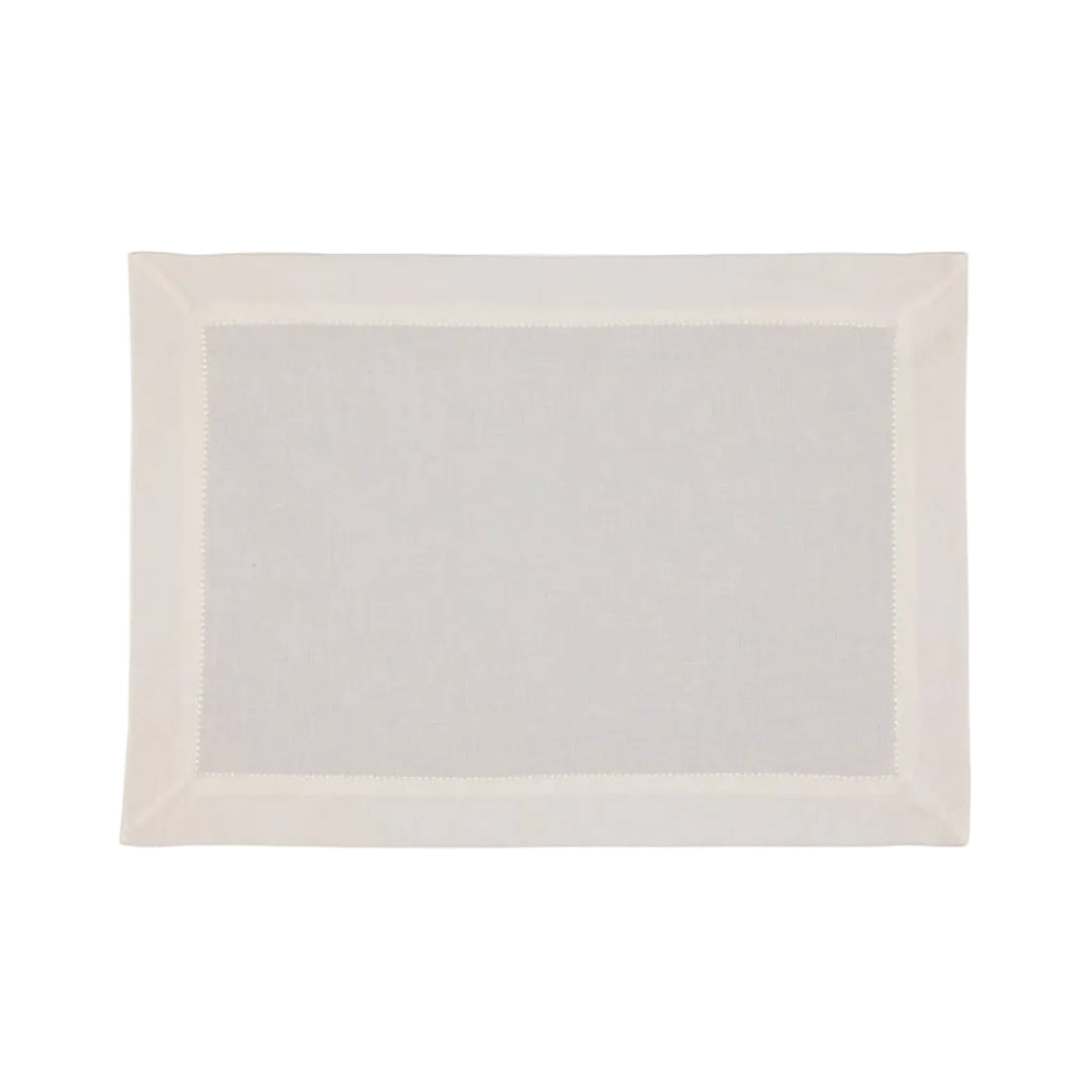 Personalised White Linen Placemat with Openwork Stitching