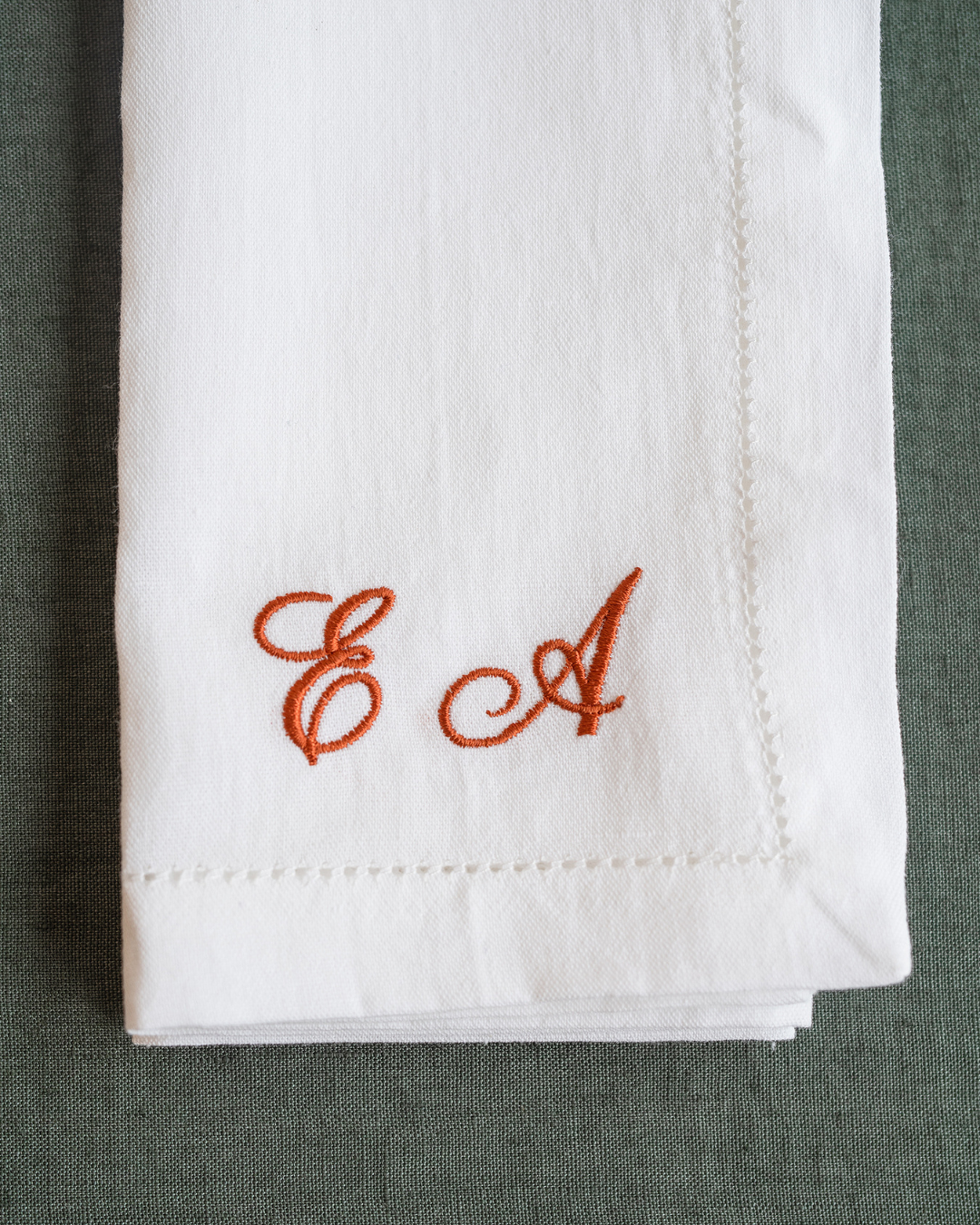 Personalised Linen Napkin with Openwork Stitching