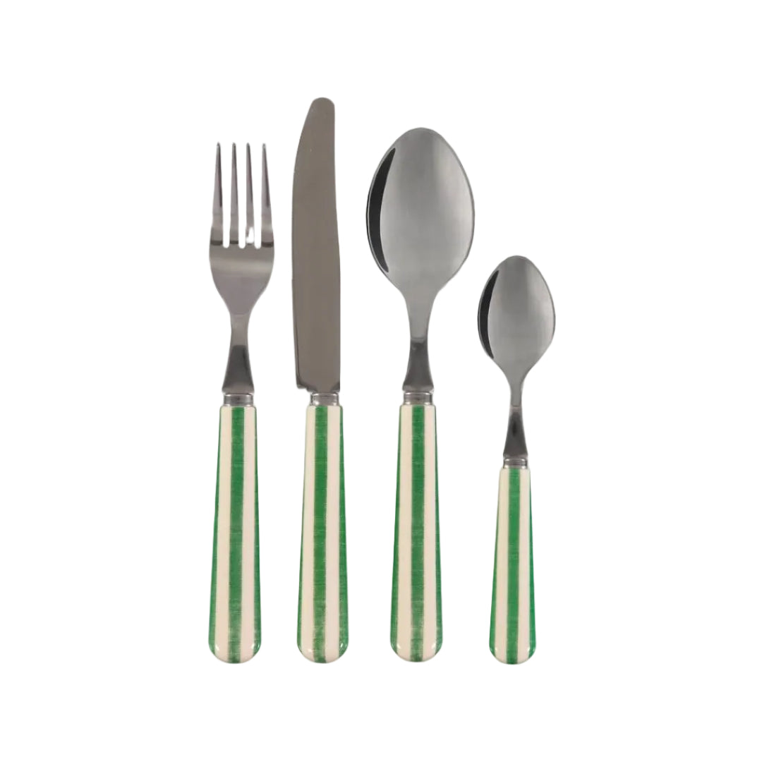 Conjunto de Talheres Verde e Pérola (24 peças)