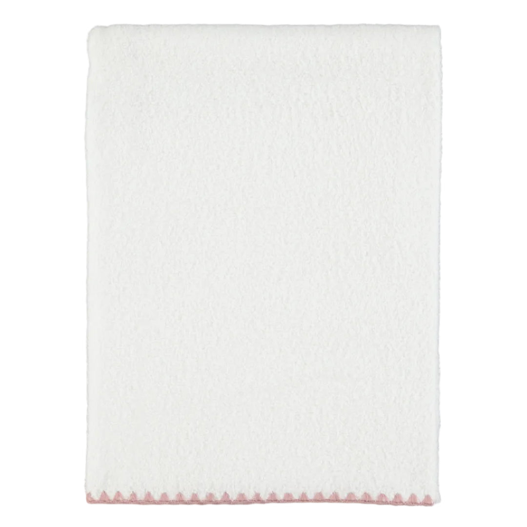 White and Pink Shell-Stitch Cotton Bath Towel